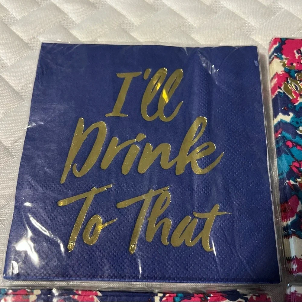 NWT Target Cocktail Napkins Coasters Set Blue Pink White Disposable Tableware‎